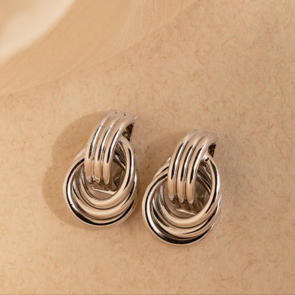Caitlyn Minimalist Mini Triple Knot Earrings In White Gold